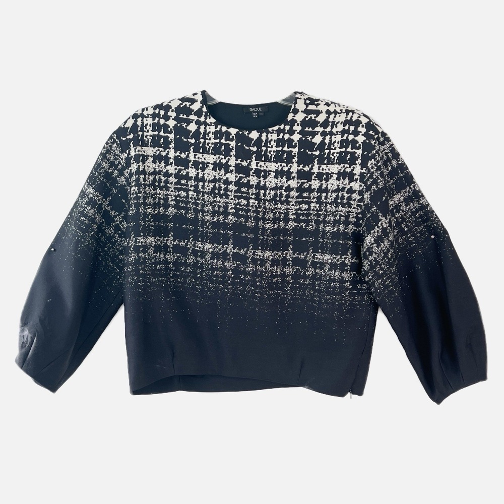 RAOUL ‎ Bold Luxury Designer Black White Geometric Silk Wool Blend Blouse Size 6